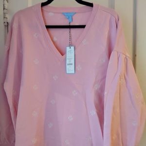 Draper James Bobbie Embroidered Sweatshirt Pink XL NWT